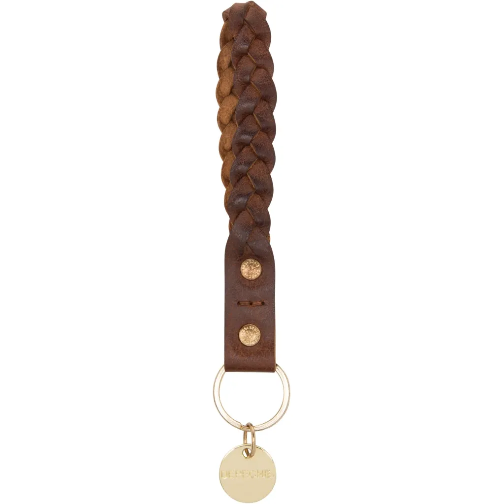 Braided leather keyhanger / 14870 - Brandy